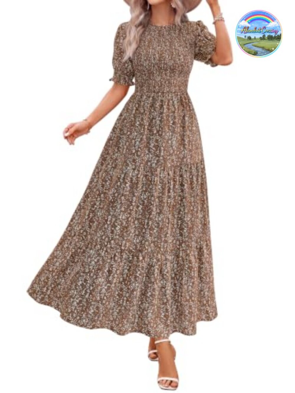 Smocked Tiered Maxi Dress Puff Sleeve Flowy Wedding Guest